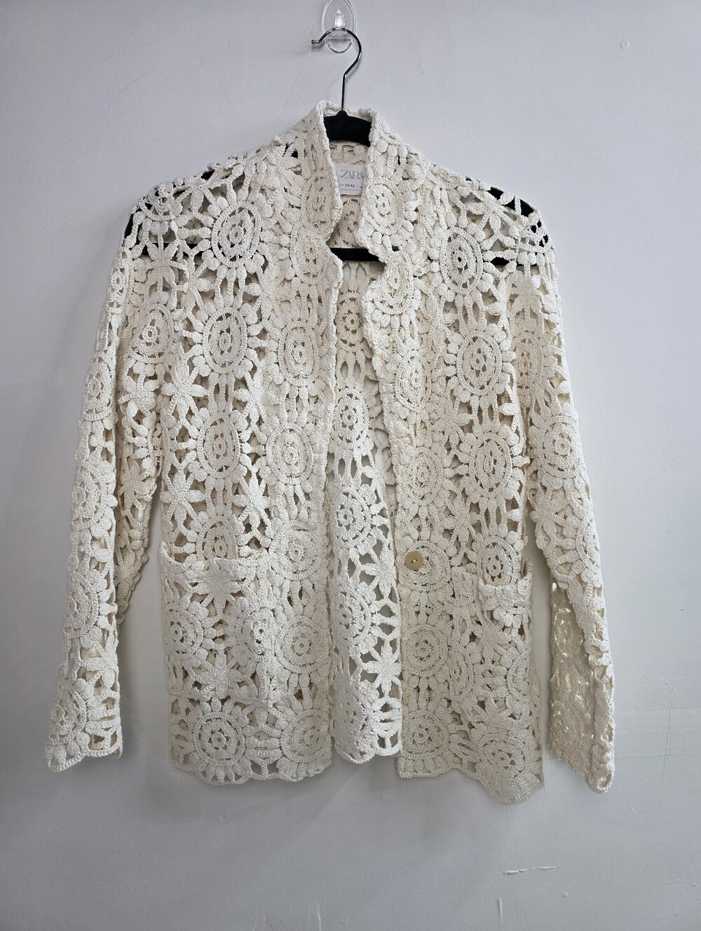 Zara Cream Crochet Knit Cardigan Openwork Blazer Girls 11/12